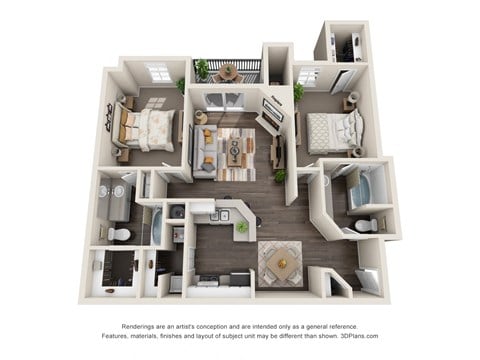 Floor plan for 2 beds, 2 baths, 1214 sqft